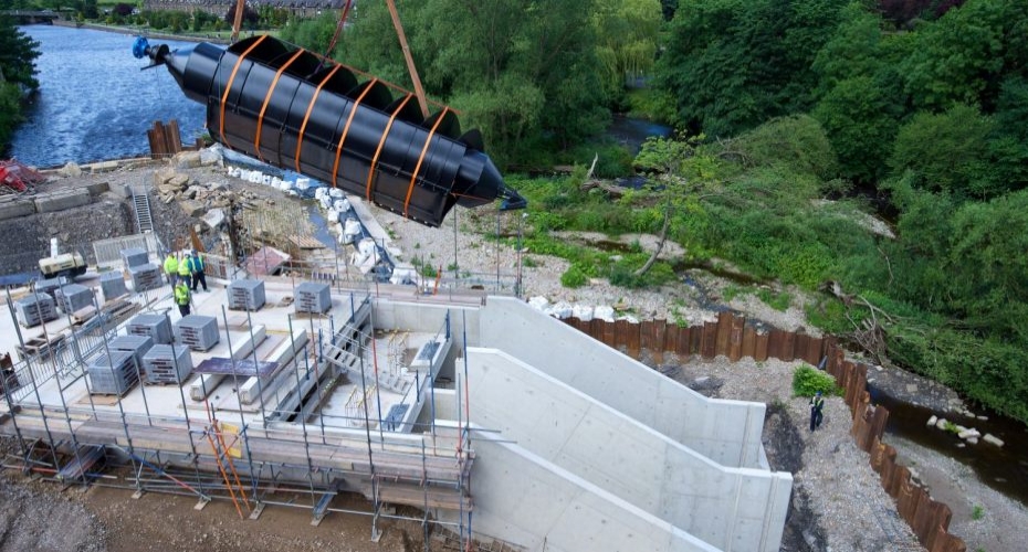 Twin Archimedean screw turbine installed at West Yorkshire development